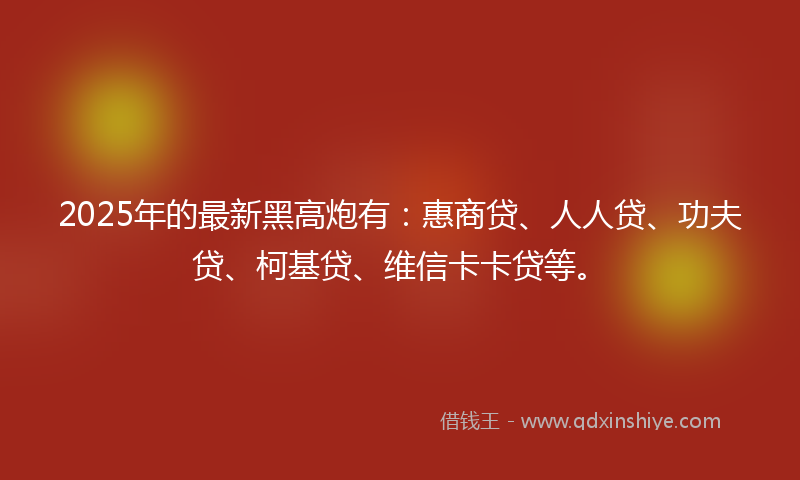 2025年的最新黑高炮有：惠商贷、人人贷、功夫贷、柯基贷、维信卡卡贷等。