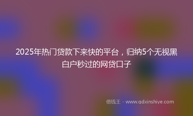 2025年热门贷款下来快的平台，归纳5个无视黑白户秒过的网贷口子