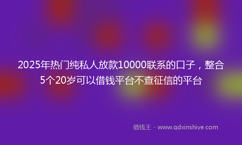 2025年热门纯私人放款10000联系的口子，整合5个20岁可以借钱平台不查征信的平台