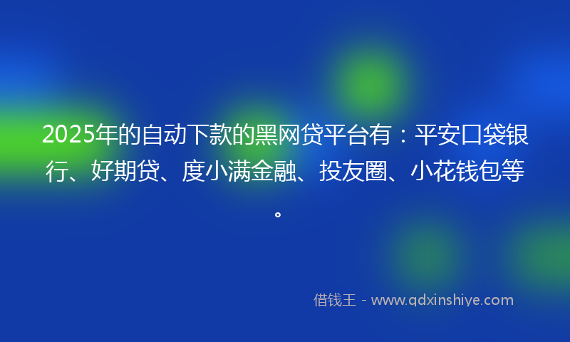 2025年的自动下款的黑网贷平台有：平安口袋银行、好期贷、度小满金融、投友圈、小花钱包等。