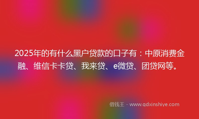 2025年的有什么黑户贷款的口子有：中原消费金融、维信卡卡贷、我来贷、e微贷、团贷网等。