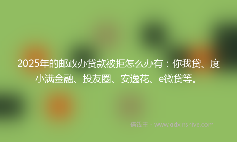2025年的邮政办贷款被拒怎么办有：你我贷、度小满金融、投友圈、安逸花、e微贷等。