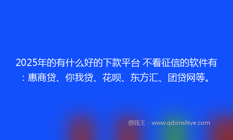 2025年的有什么好的下款平台 不看征信的软件有：惠商贷、你我贷、花呗、东方汇、团贷网等。