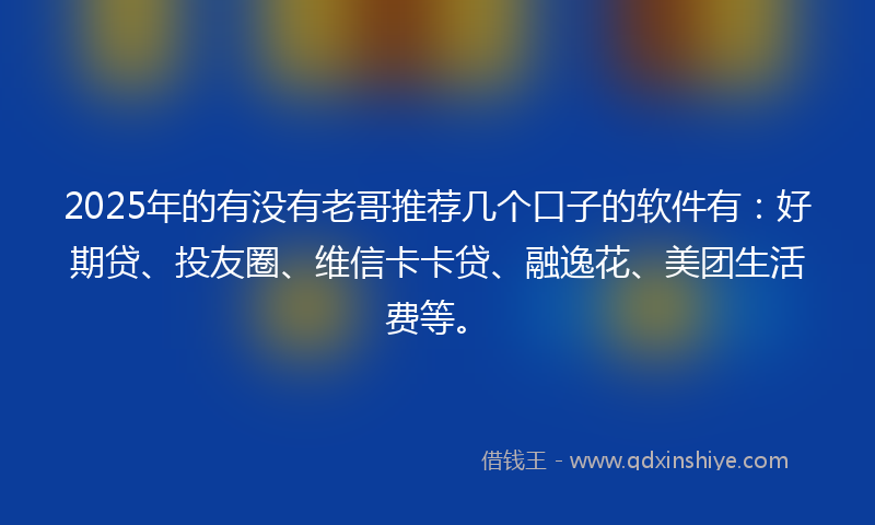 2025年的有没有老哥推荐几个口子的软件有：好期贷、投友圈、维信卡卡贷、融逸花、美团生活费等。