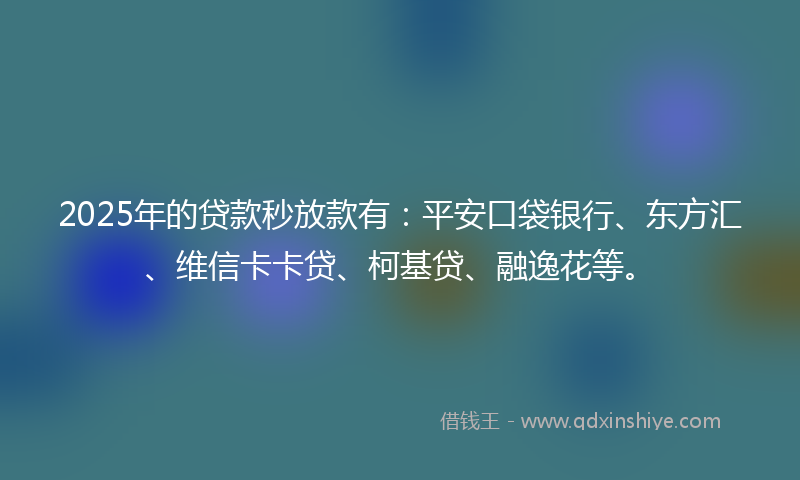 2025年的贷款秒放款有：平安口袋银行、东方汇、维信卡卡贷、柯基贷、融逸花等。