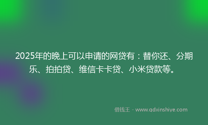 2025年的晚上可以申请的网贷有：替你还、分期乐、拍拍贷、维信卡卡贷、小米贷款等。