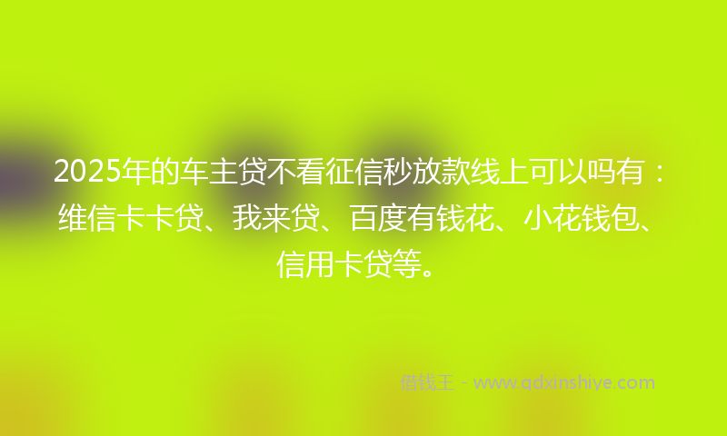 2025年的车主贷不看征信秒放款线上可以吗有：维信卡卡贷、我来贷、百度有钱花、小花钱包、信用卡贷等。
