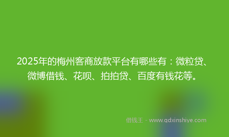 2025年的梅州客商放款平台有哪些有：微粒贷、微博借钱、花呗、拍拍贷、百度有钱花等。
