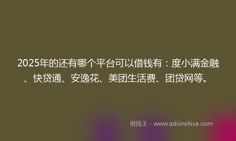 2025年的还有哪个平台可以借钱有：度小满金融、快贷通、安逸花、美团生活费、团贷网等。