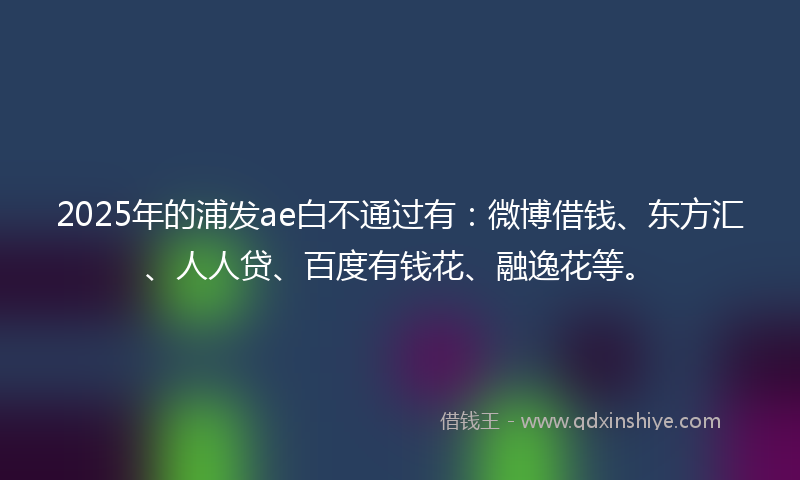 2025年的浦发ae白不通过有：微博借钱、东方汇、人人贷、百度有钱花、融逸花等。