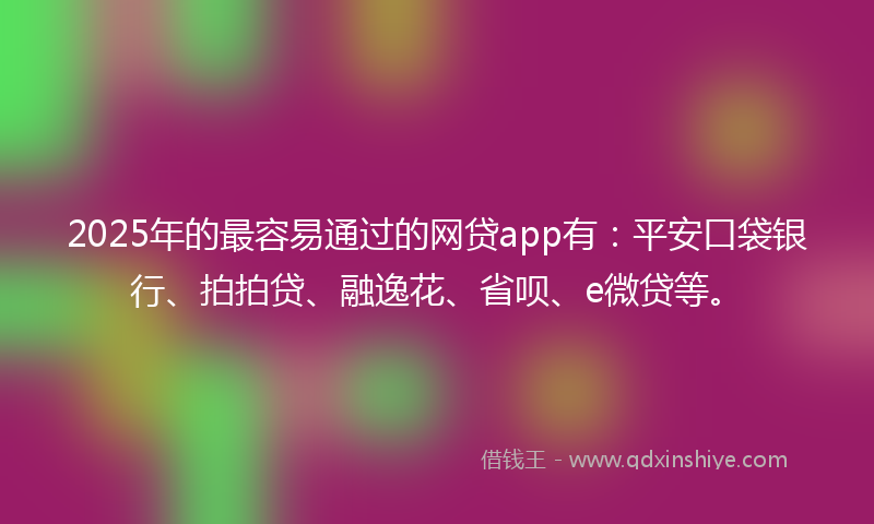 2025年的最容易通过的网贷app有：平安口袋银行、拍拍贷、融逸花、省呗、e微贷等。