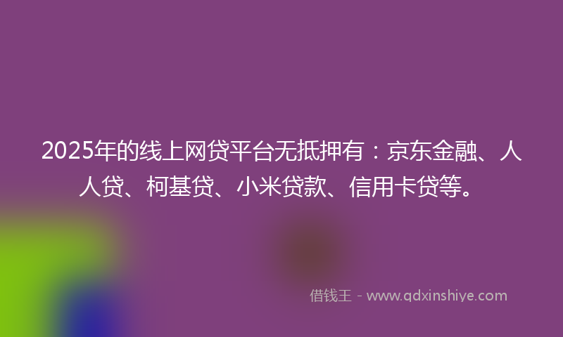 2025年的线上网贷平台无抵押有：京东金融、人人贷、柯基贷、小米贷款、信用卡贷等。