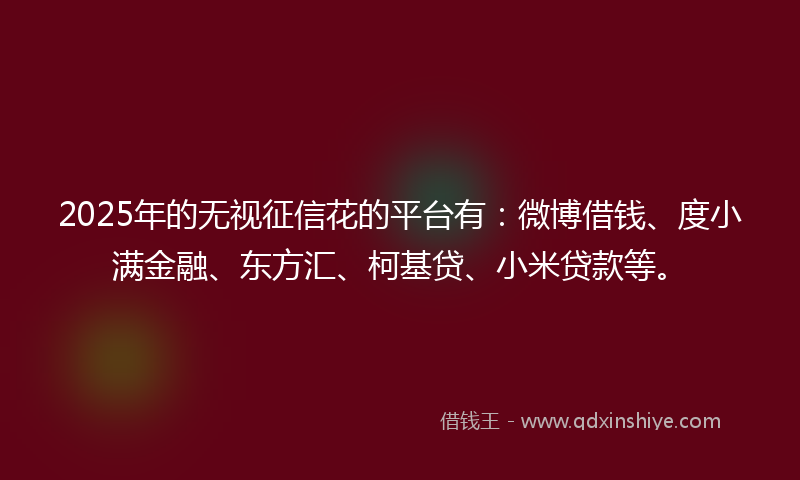 2025年的无视征信花的平台有：微博借钱、度小满金融、东方汇、柯基贷、小米贷款等。