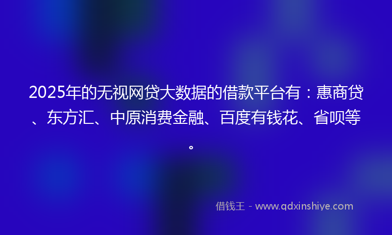 2025年的无视网贷大数据的借款平台有：惠商贷、东方汇、中原消费金融、百度有钱花、省呗等。