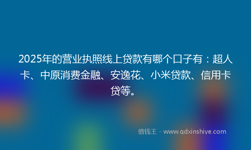 2025年的营业执照线上贷款有哪个口子有：超人卡、中原消费金融、安逸花、小米贷款、信用卡贷等。