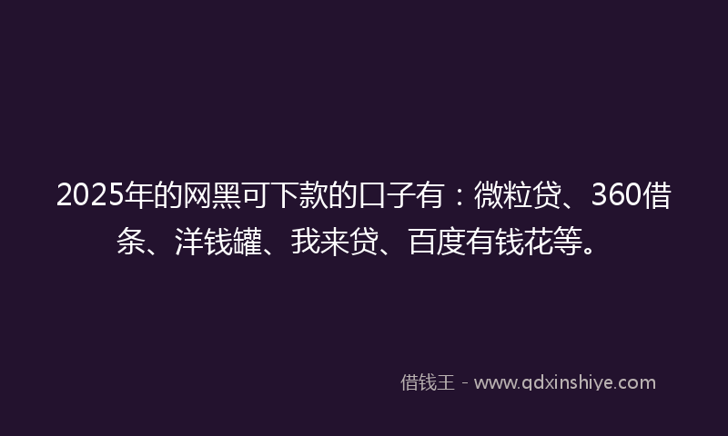 2025年的网黑可下款的口子有：微粒贷、360借条、洋钱罐、我来贷、百度有钱花等。