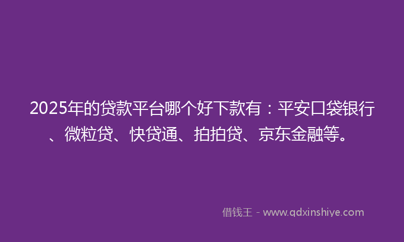 2025年的贷款平台哪个好下款有：平安口袋银行、微粒贷、快贷通、拍拍贷、京东金融等。