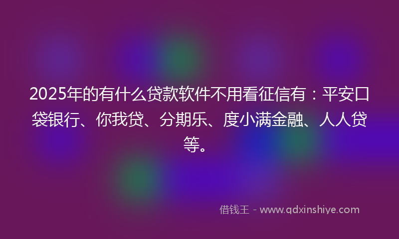 2025年的有什么贷款软件不用看征信有：平安口袋银行、你我贷、分期乐、度小满金融、人人贷等。