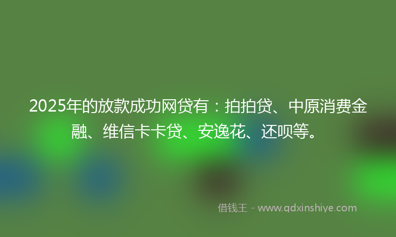 2025年的放款成功网贷有：拍拍贷、中原消费金融、维信卡卡贷、安逸花、还呗等。