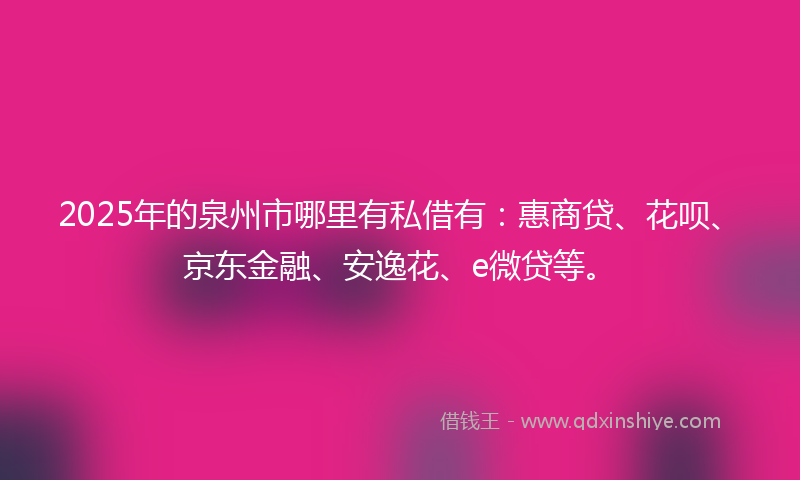 2025年的泉州市哪里有私借有：惠商贷、花呗、京东金融、安逸花、e微贷等。