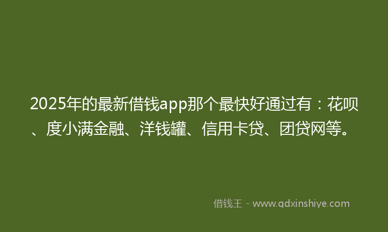 2025年的最新借钱app那个最快好通过有：花呗、度小满金融、洋钱罐、信用卡贷、团贷网等。