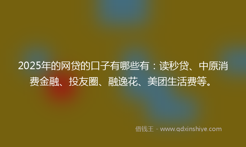 2025年的网贷的口子有哪些有：读秒贷、中原消费金融、投友圈、融逸花、美团生活费等。