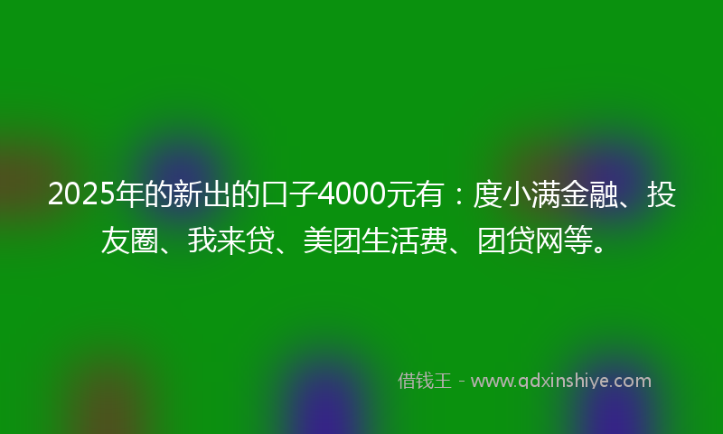 2025年的新出的口子4000元有：度小满金融、投友圈、我来贷、美团生活费、团贷网等。