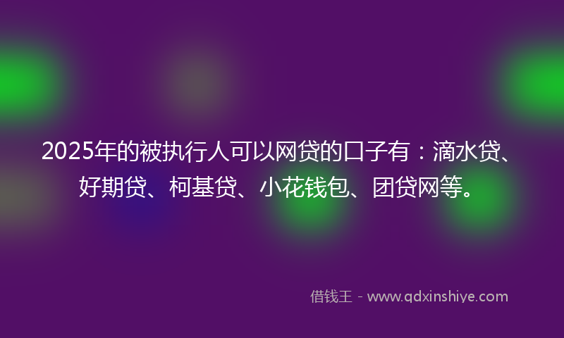 2025年的被执行人可以网贷的口子有：滴水贷、好期贷、柯基贷、小花钱包、团贷网等。