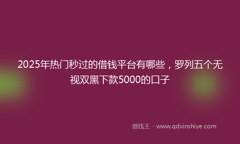 2025年热门秒过的借钱平台有哪些，罗列五个无视双黑下款5000的口子