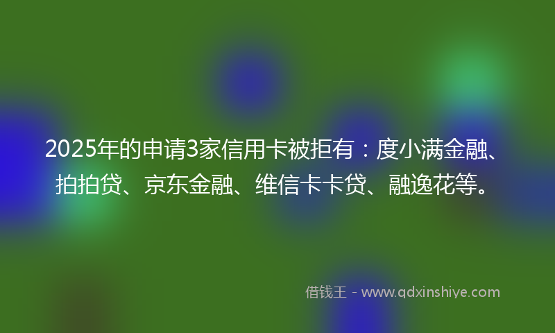 2025年的申请3家信用卡被拒有：度小满金融、拍拍贷、京东金融、维信卡卡贷、融逸花等。