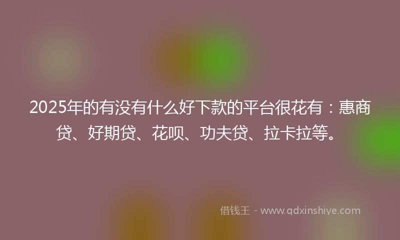 2025年的有没有什么好下款的平台很花有：惠商贷、好期贷、花呗、功夫贷、拉卡拉等。