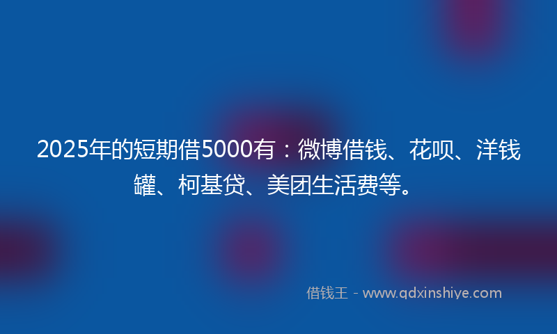2025年的短期借5000有：微博借钱、花呗、洋钱罐、柯基贷、美团生活费等。
