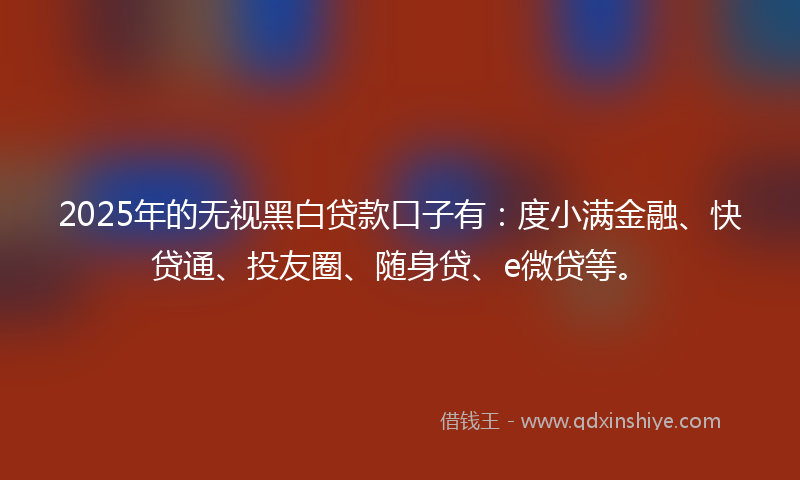 2025年的无视黑白贷款口子有：度小满金融、快贷通、投友圈、随身贷、e微贷等。