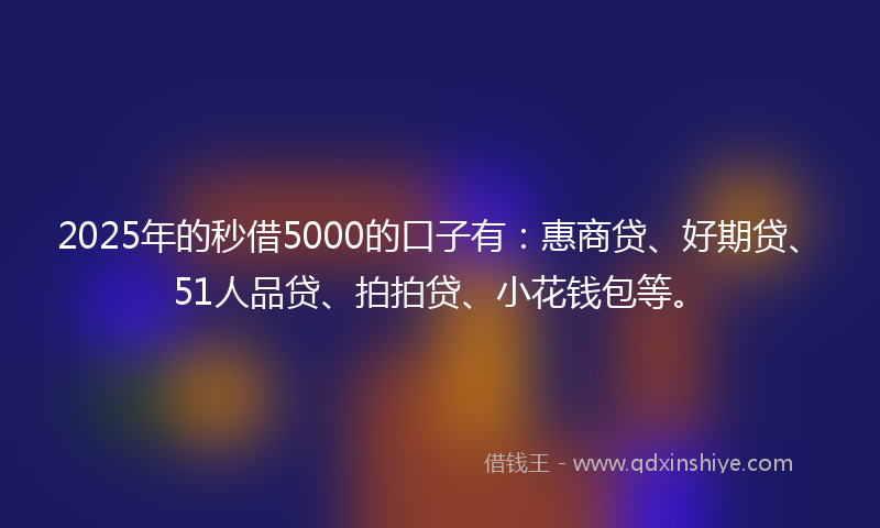 2025年的秒借5000的口子有：惠商贷、好期贷、51人品贷、拍拍贷、小花钱包等。
