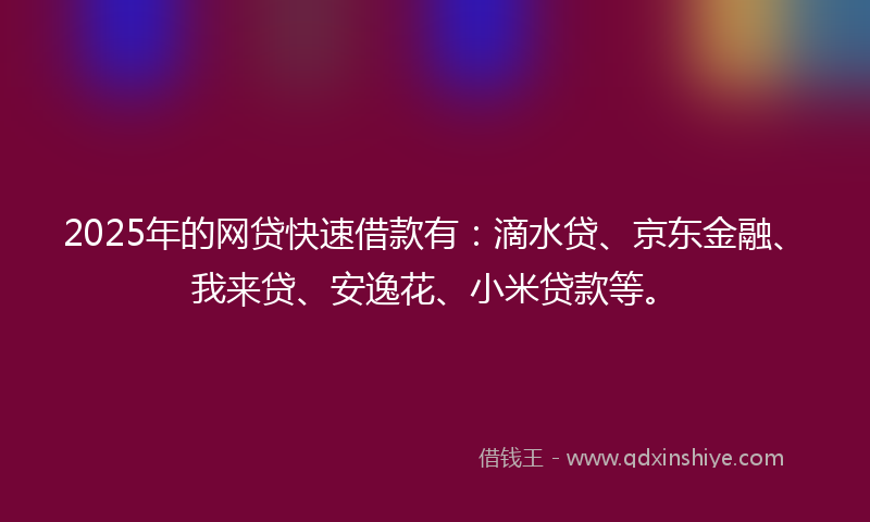 2025年的网贷快速借款有：滴水贷、京东金融、我来贷、安逸花、小米贷款等。