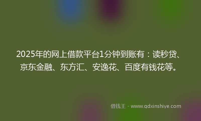 2025年的网上借款平台1分钟到账有：读秒贷、京东金融、东方汇、安逸花、百度有钱花等。