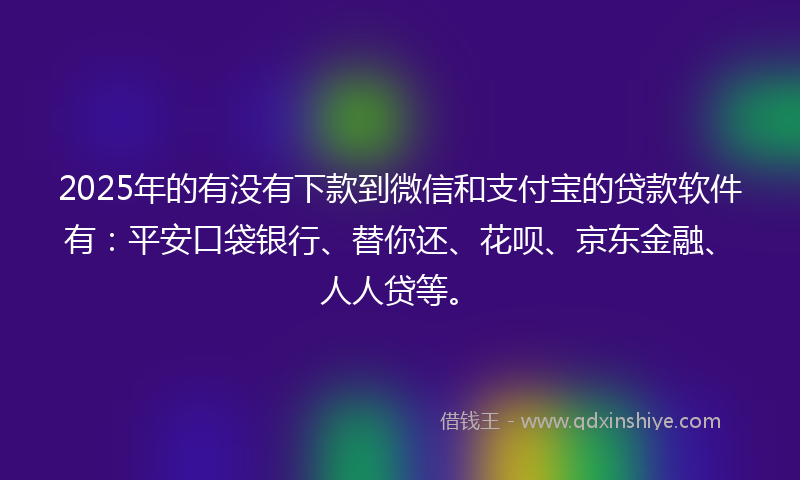 2025年的有没有下款到微信和支付宝的贷款软件有：平安口袋银行、替你还、花呗、京东金融、人人贷等。