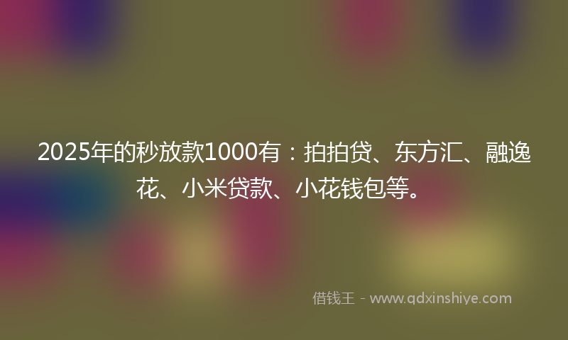 2025年的秒放款1000有：拍拍贷、东方汇、融逸花、小米贷款、小花钱包等。