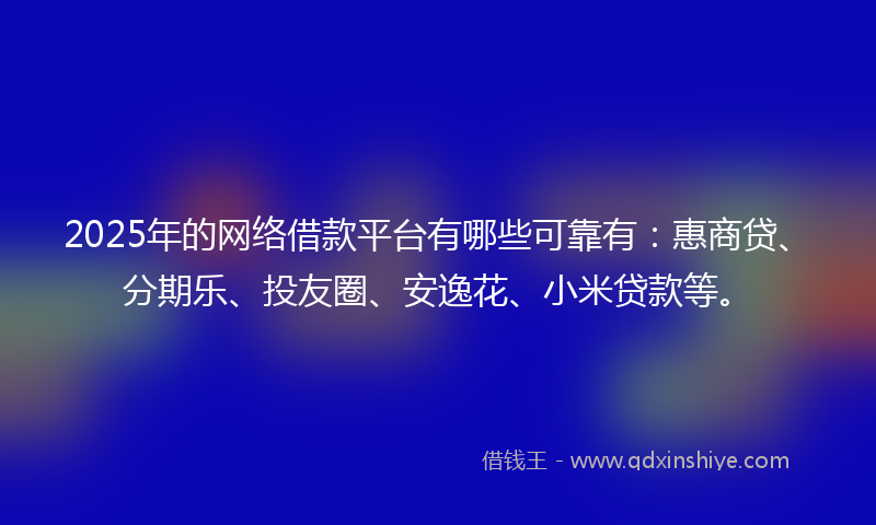 2025年的网络借款平台有哪些可靠有：惠商贷、分期乐、投友圈、安逸花、小米贷款等。