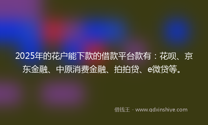 2025年的花户能下款的借款平台款有：花呗、京东金融、中原消费金融、拍拍贷、e微贷等。