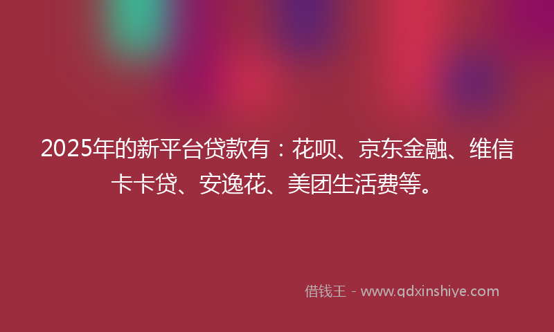 2025年的新平台贷款有：花呗、京东金融、维信卡卡贷、安逸花、美团生活费等。
