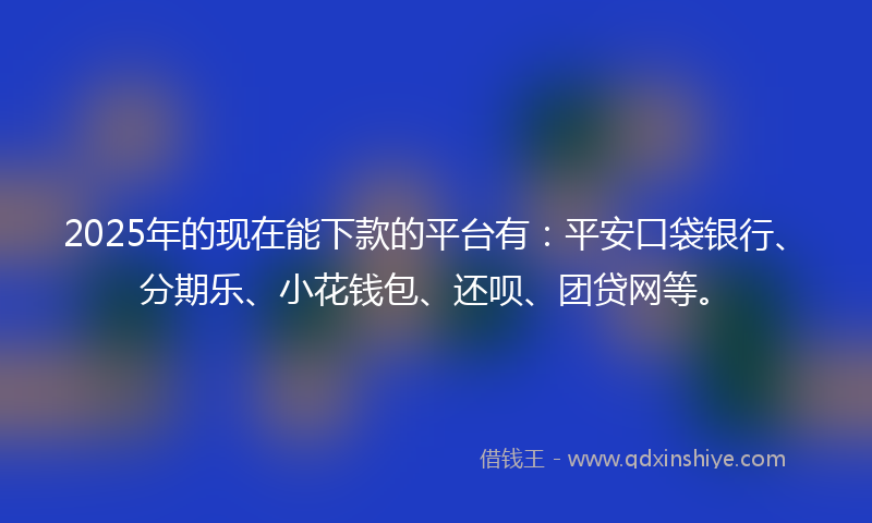 2025年的现在能下款的平台有：平安口袋银行、分期乐、小花钱包、还呗、团贷网等。