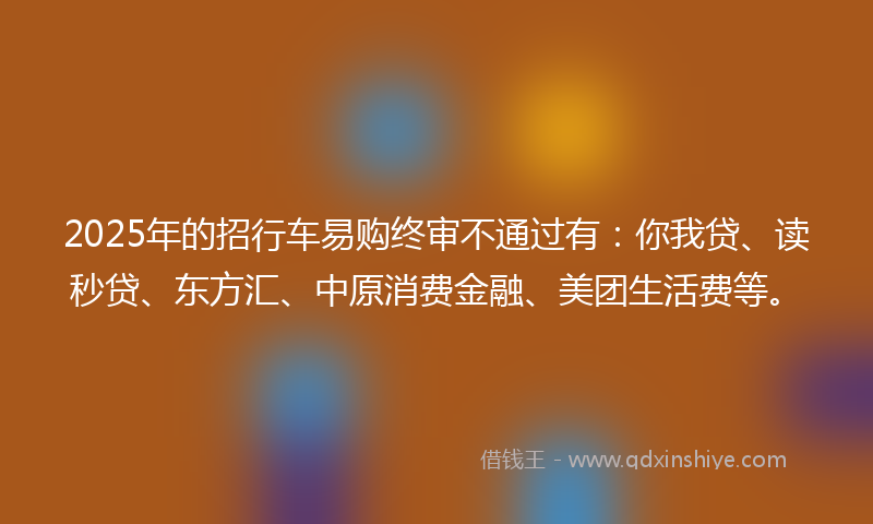 2025年的招行车易购终审不通过有：你我贷、读秒贷、东方汇、中原消费金融、美团生活费等。