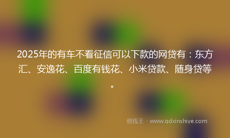 2025年的有车不看征信可以下款的网贷有：东方汇、安逸花、百度有钱花、小米贷款、随身贷等。