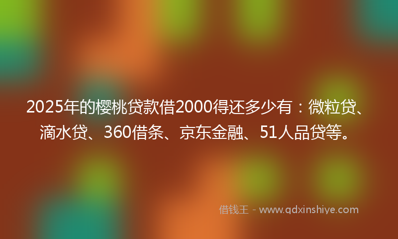 2025年的樱桃贷款借2000得还多少有：微粒贷、滴水贷、360借条、京东金融、51人品贷等。