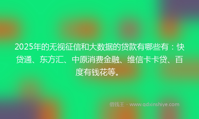 2025年的无视征信和大数据的贷款有哪些有：快贷通、东方汇、中原消费金融、维信卡卡贷、百度有钱花等。