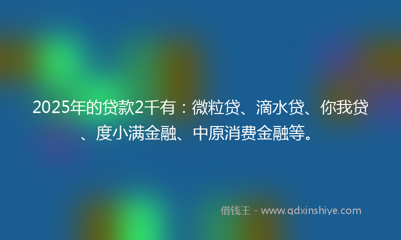 2025年的贷款2千有：微粒贷、滴水贷、你我贷、度小满金融、中原消费金融等。