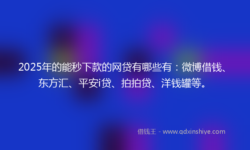 2025年的能秒下款的网贷有哪些有：微博借钱、东方汇、平安i贷、拍拍贷、洋钱罐等。