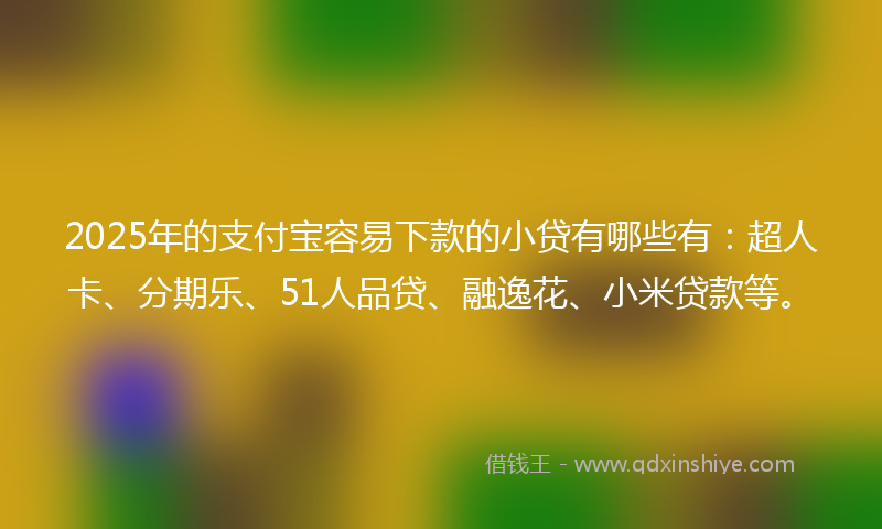 2025年的支付宝容易下款的小贷有哪些有：超人卡、分期乐、51人品贷、融逸花、小米贷款等。