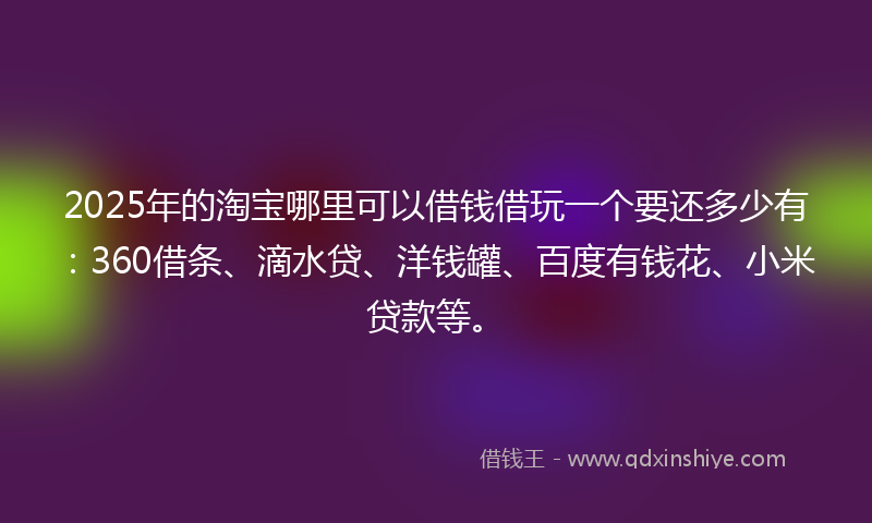 2025年的淘宝哪里可以借钱借玩一个要还多少有：360借条、滴水贷、洋钱罐、百度有钱花、小米贷款等。